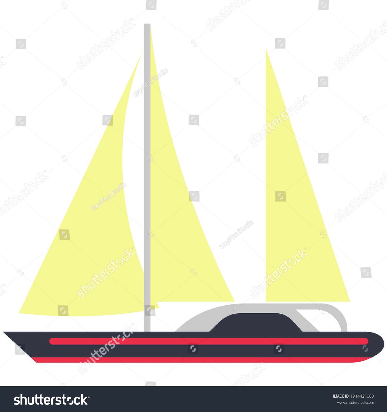 Retro Schooner Ship Or Yacht Vector Flat Royalty Free Stock Vector 1914421060 9044