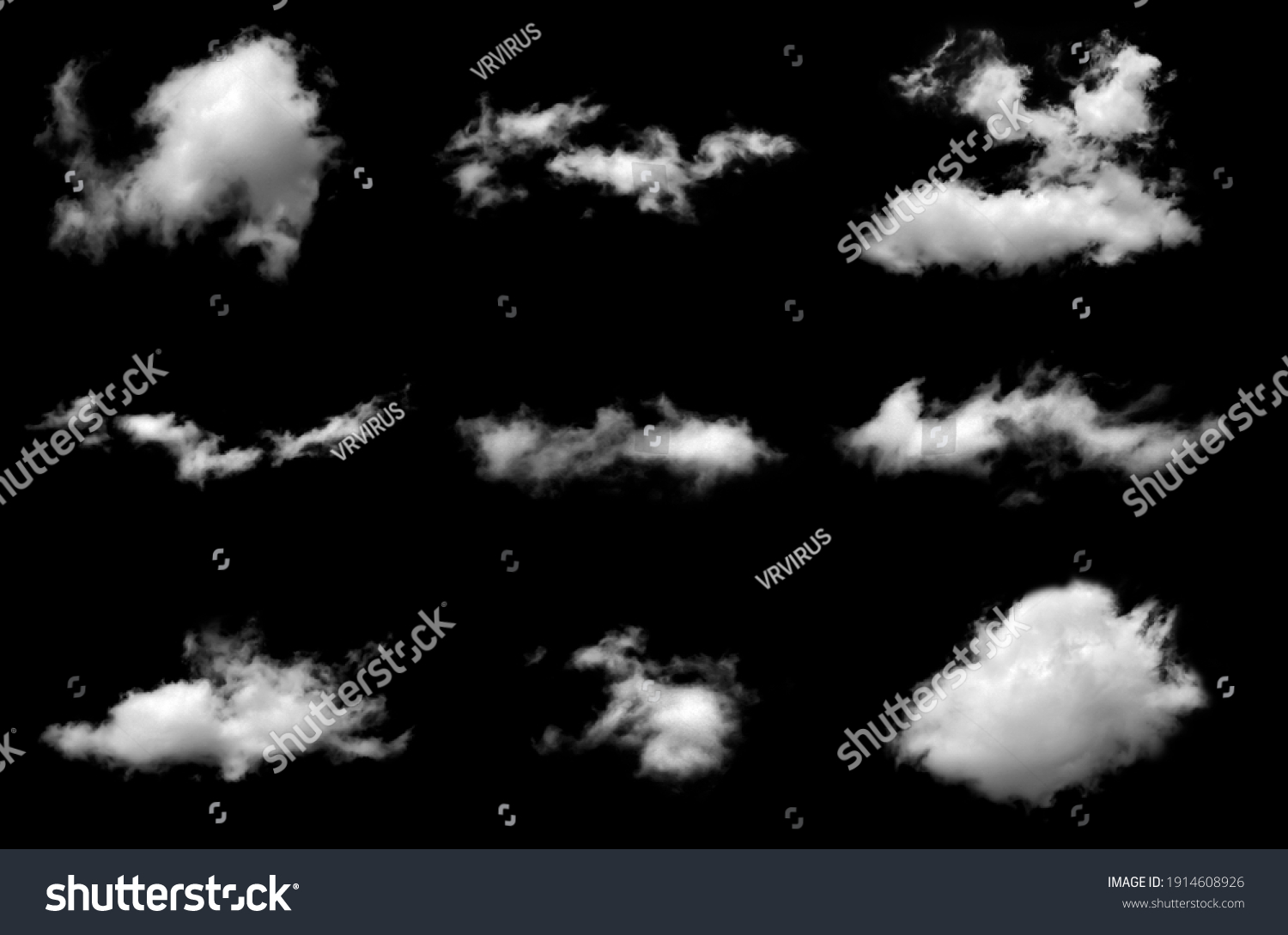 Set of fog, white clouds or haze For designs isolated  on black background #1914608926