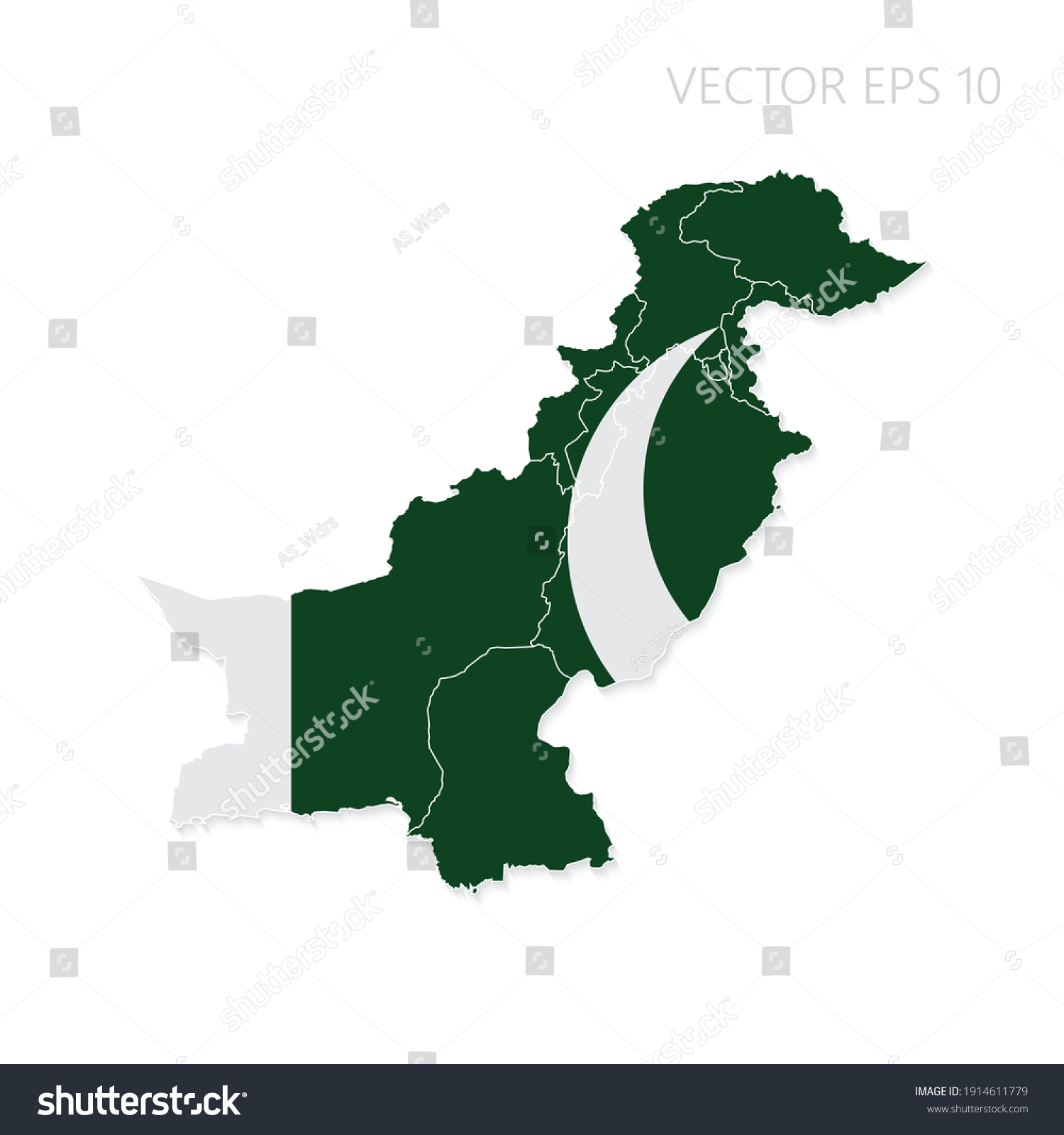 Pakistan map with flag and shadow isolated on - Royalty Free Stock ...