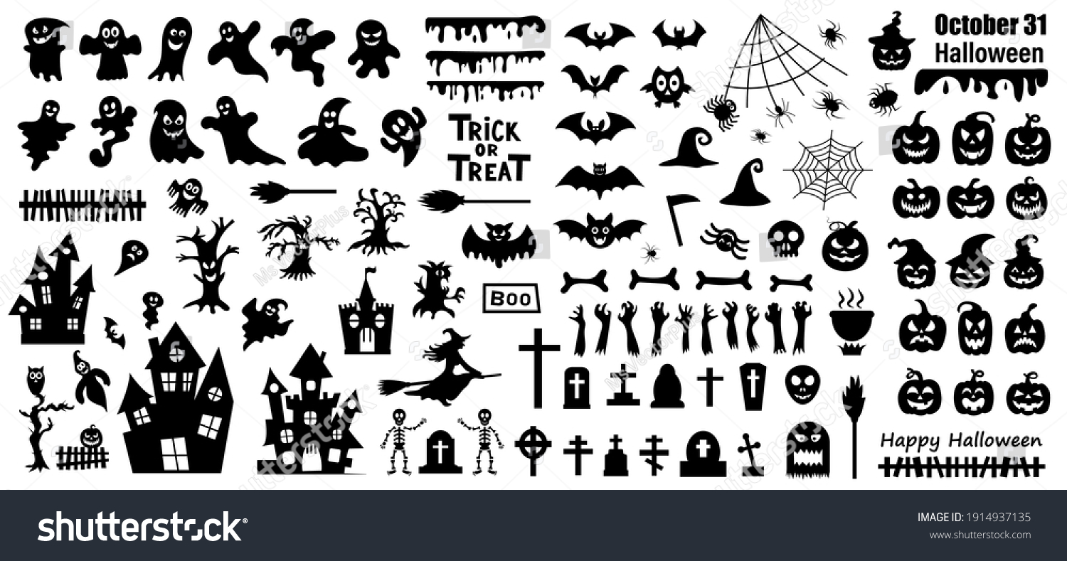 Set of silhouettes of Halloween on a white background. Vector illustration #1914937135