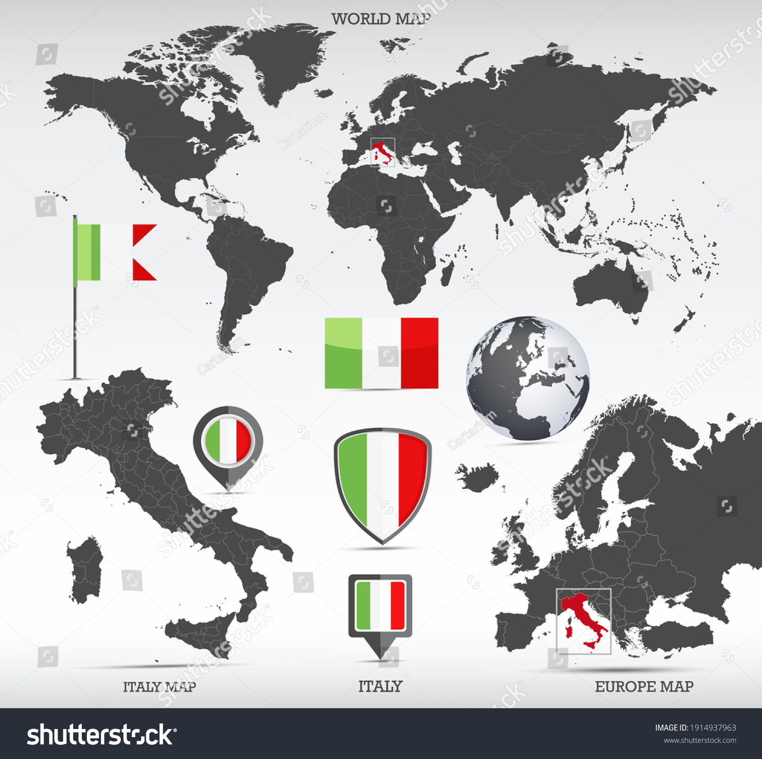 Italy Administrative Divisions Map Earth Globe Royalty Free Stock Vector 1914937963