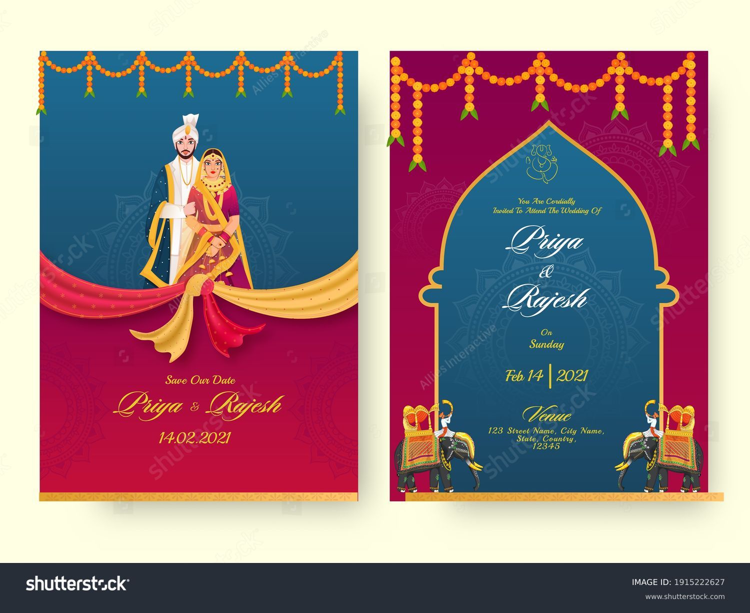 Indian Wedding Invitation Card Template Layout With Hindu Couple And Event Details. #1915222627