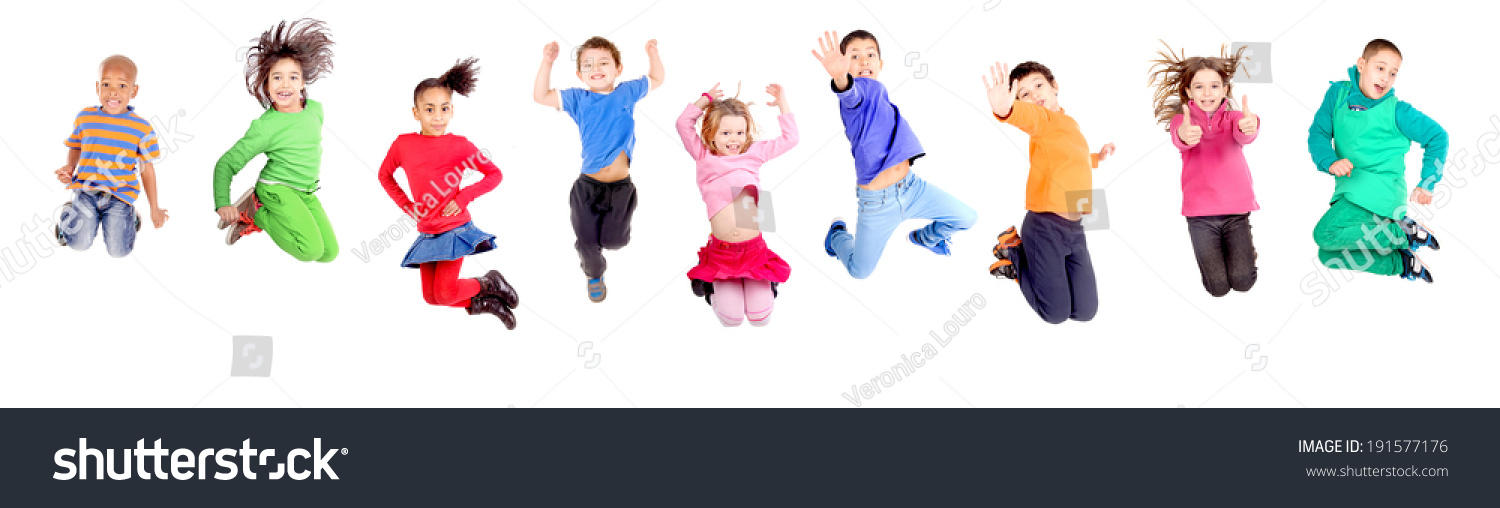 group of kids jumping isolated in white #191577176