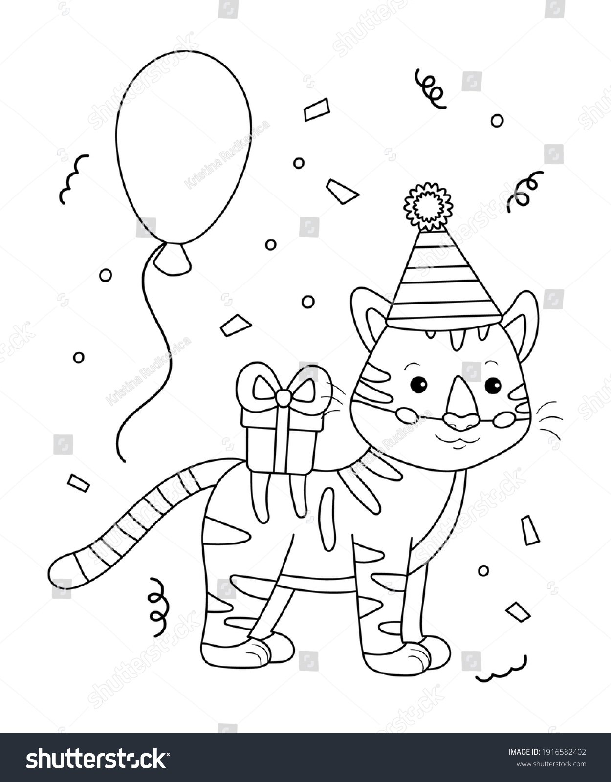 Coloring page for children. Cartoon tiger with - Royalty Free Stock