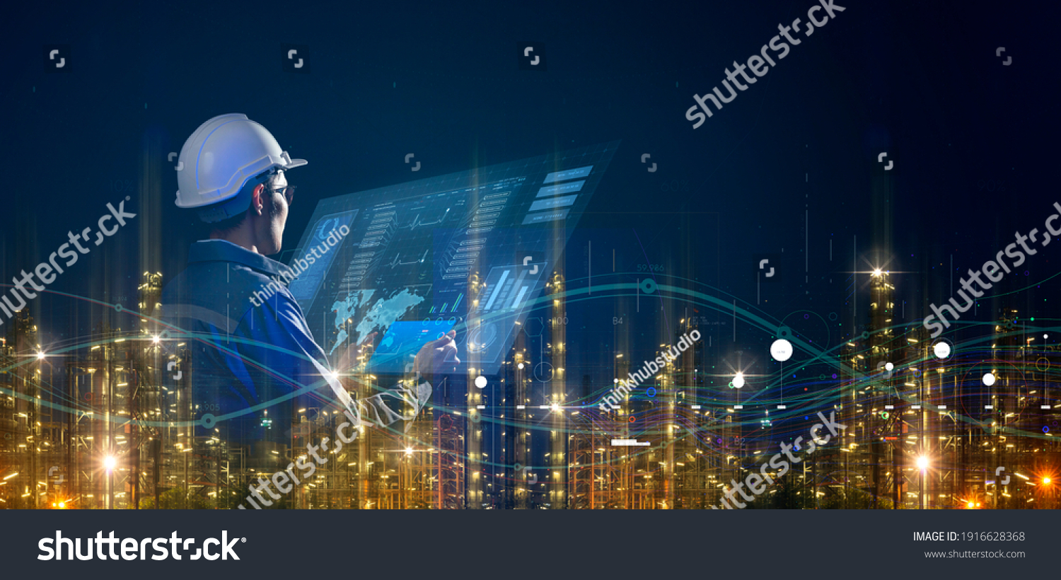 Asian engineer smart city industry background, sustainable power saving energy management smart factory  technology, oil and gas plant background #1916628368