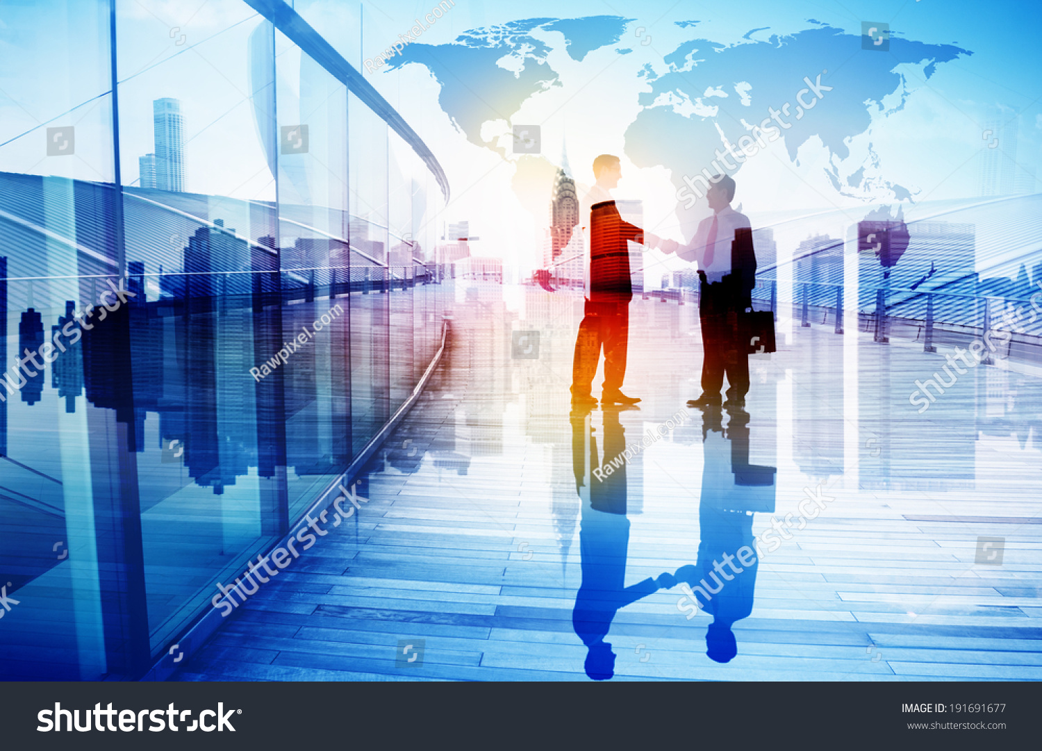 Silhouettes of Two Businessman Shaking Hands #191691677