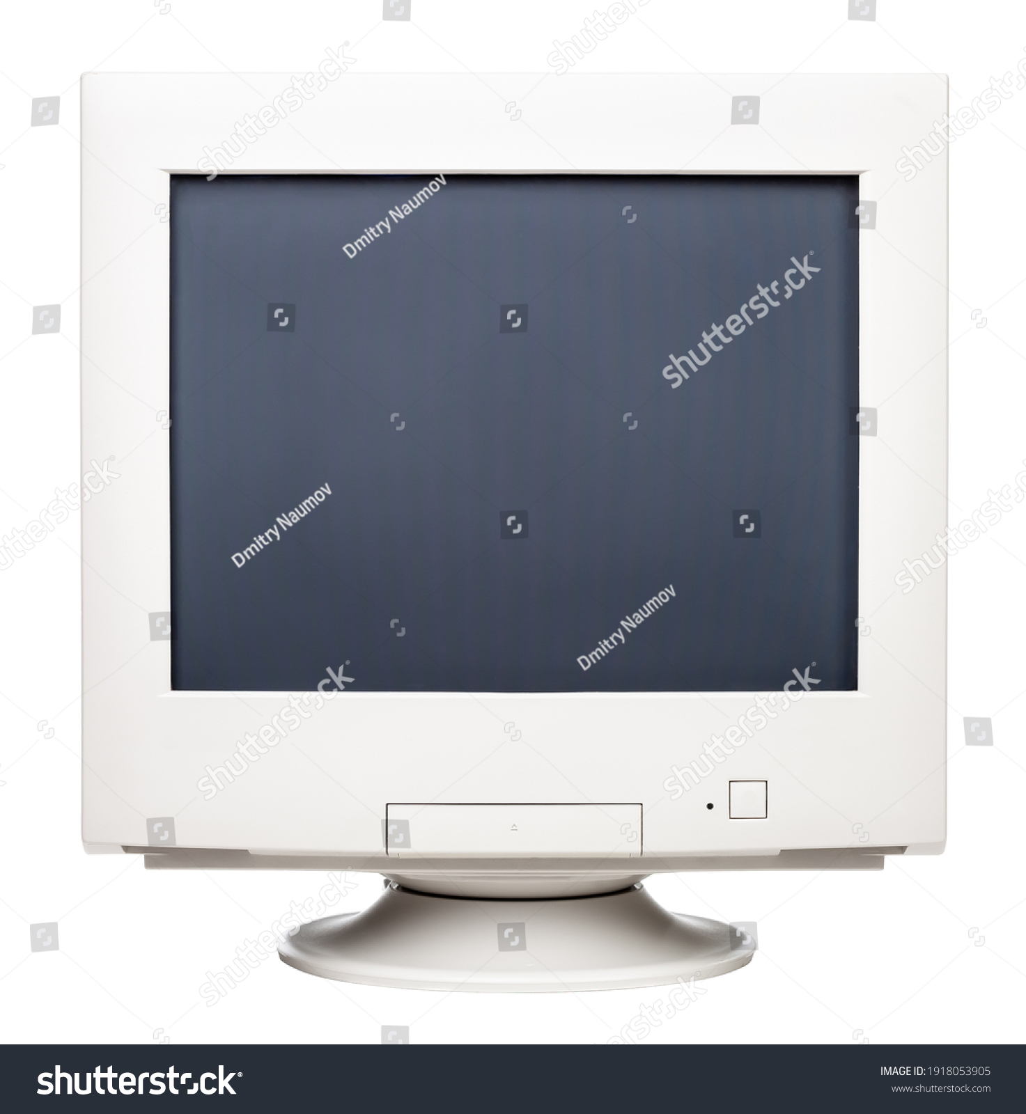 Obsolete CRT computer monitor with blank screen isolated on white background #1918053905