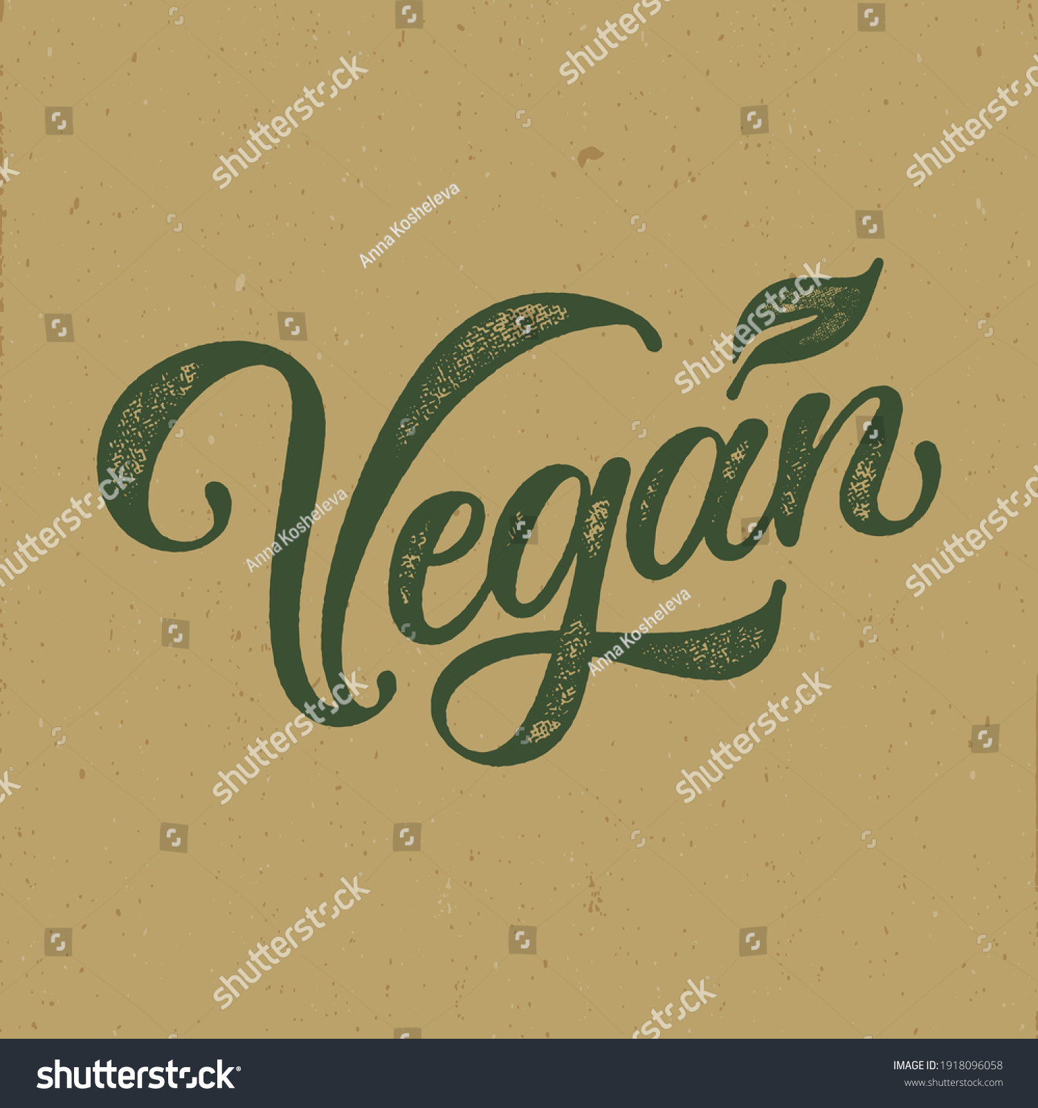 Vegan typography vector design  for health  centers, organic and vegetarian stores, poster, logo. Vegan vector text. Calligraphic handmade lettering. Vector illustration. #1918096058