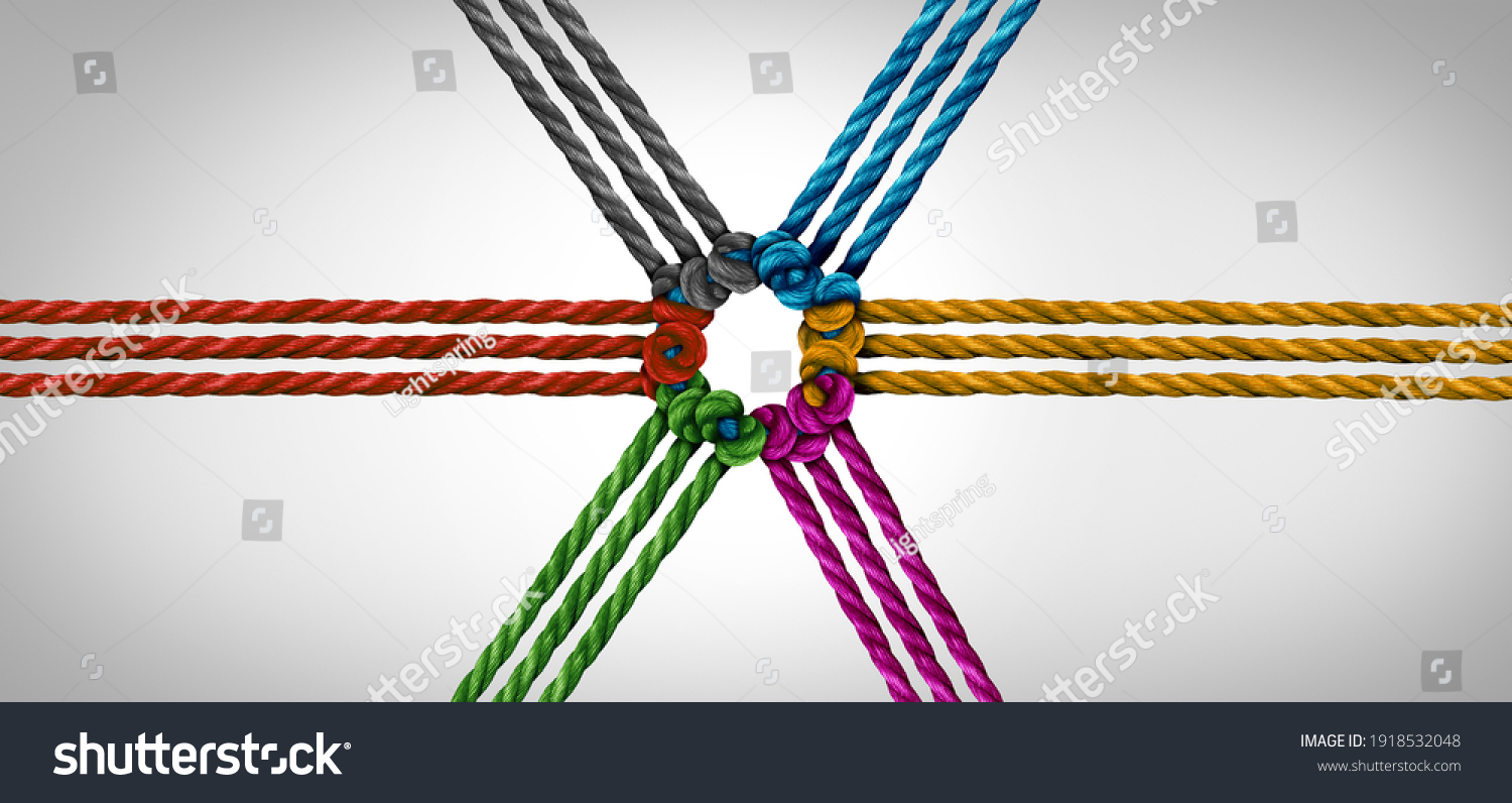 Group trust partnership and concept of team partner and unity or teamwork idea as a business metaphor for joining a partnership connected together as a corporate symbol for working cooperation. #1918532048
