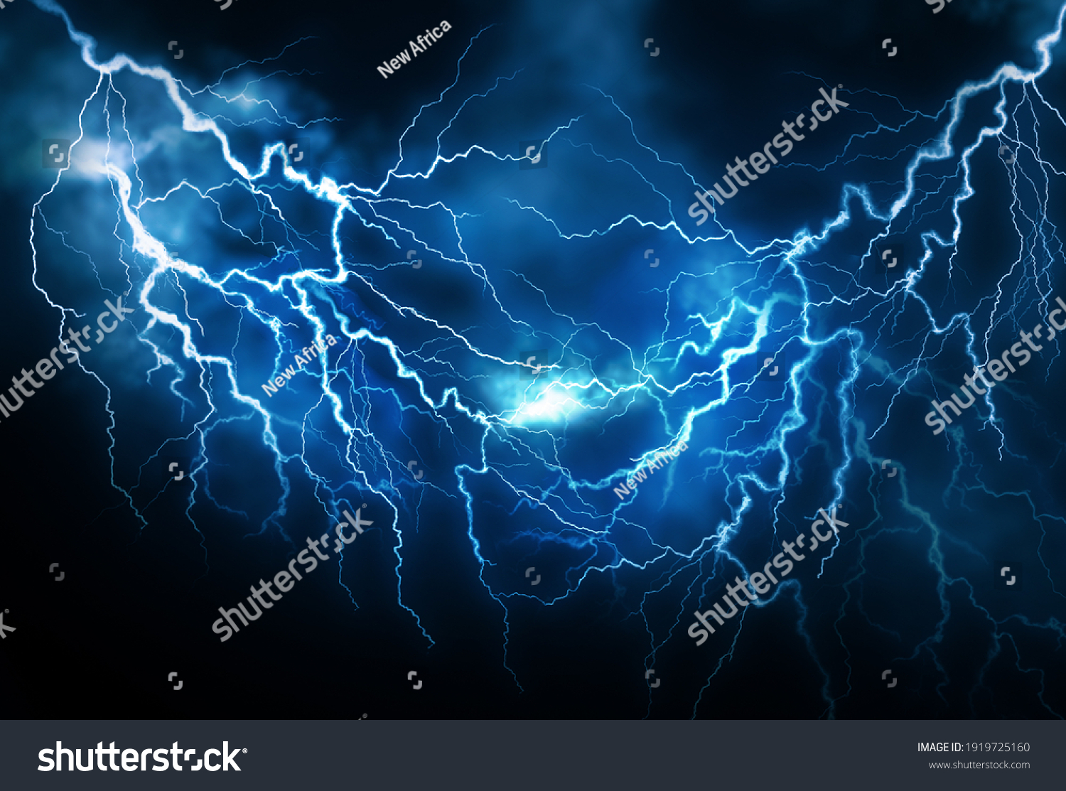 Flash of lightning on dark background. Thunderstorm #1919725160