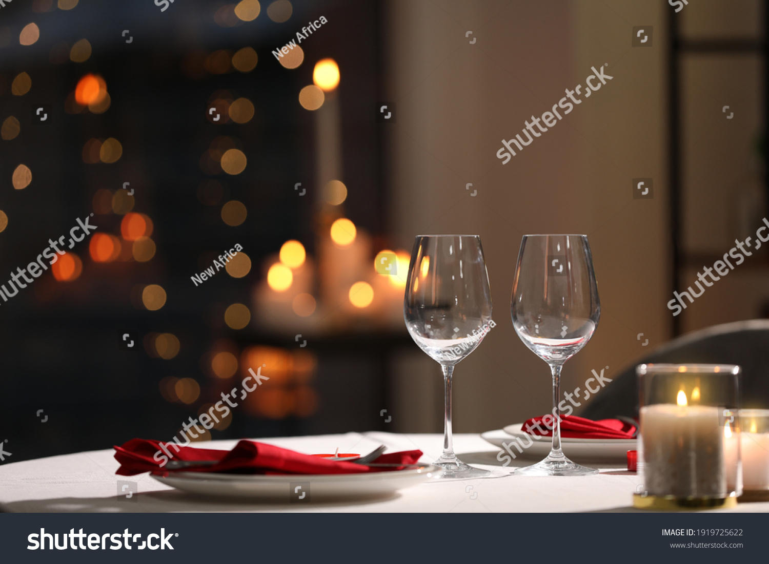 Table setting for romantic dinner in restaurant #1919725622