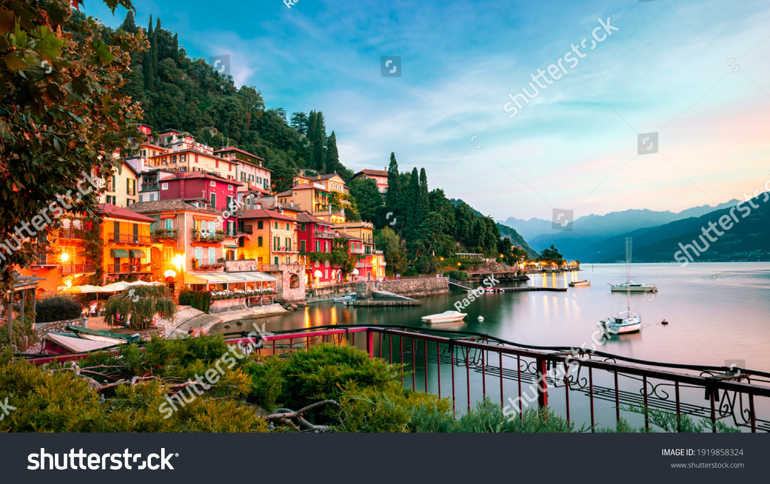 Varenna old town - scenic sunset view in Como lake, Italy. #1919858324