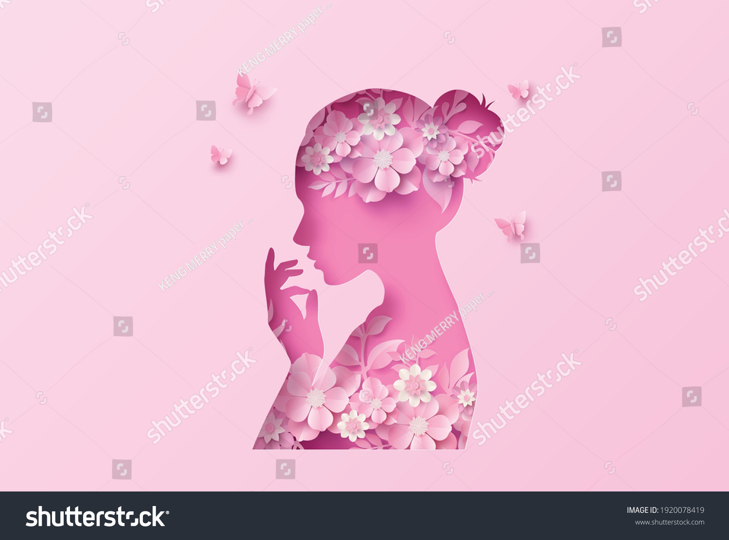 International Women's Day 8 march with frame of flower and leaves , Paper art style. #1920078419