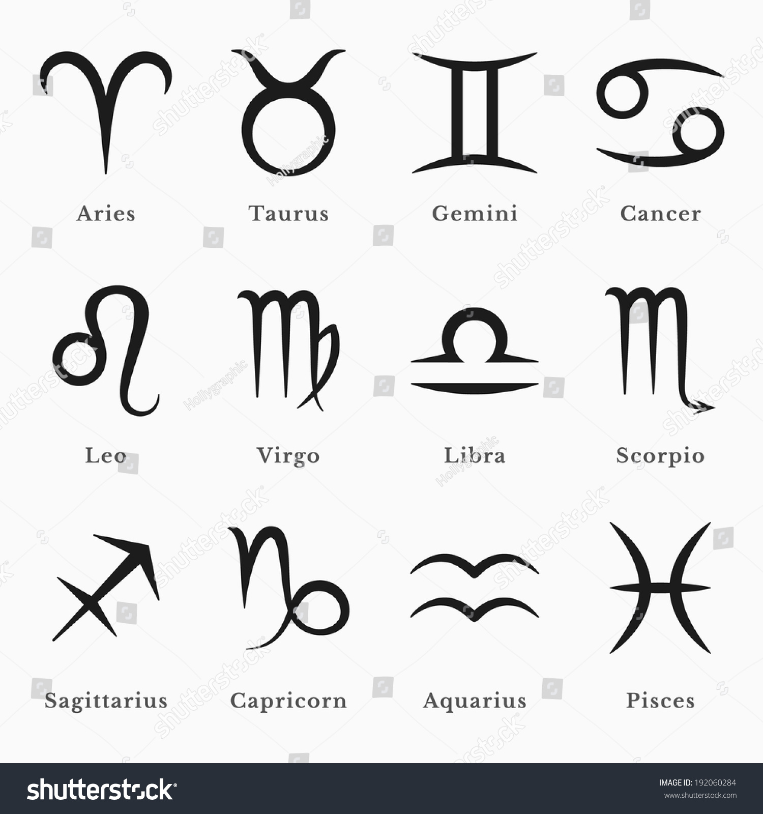 Black Zodiac Symbols set with names - Royalty Free Stock Vector ...