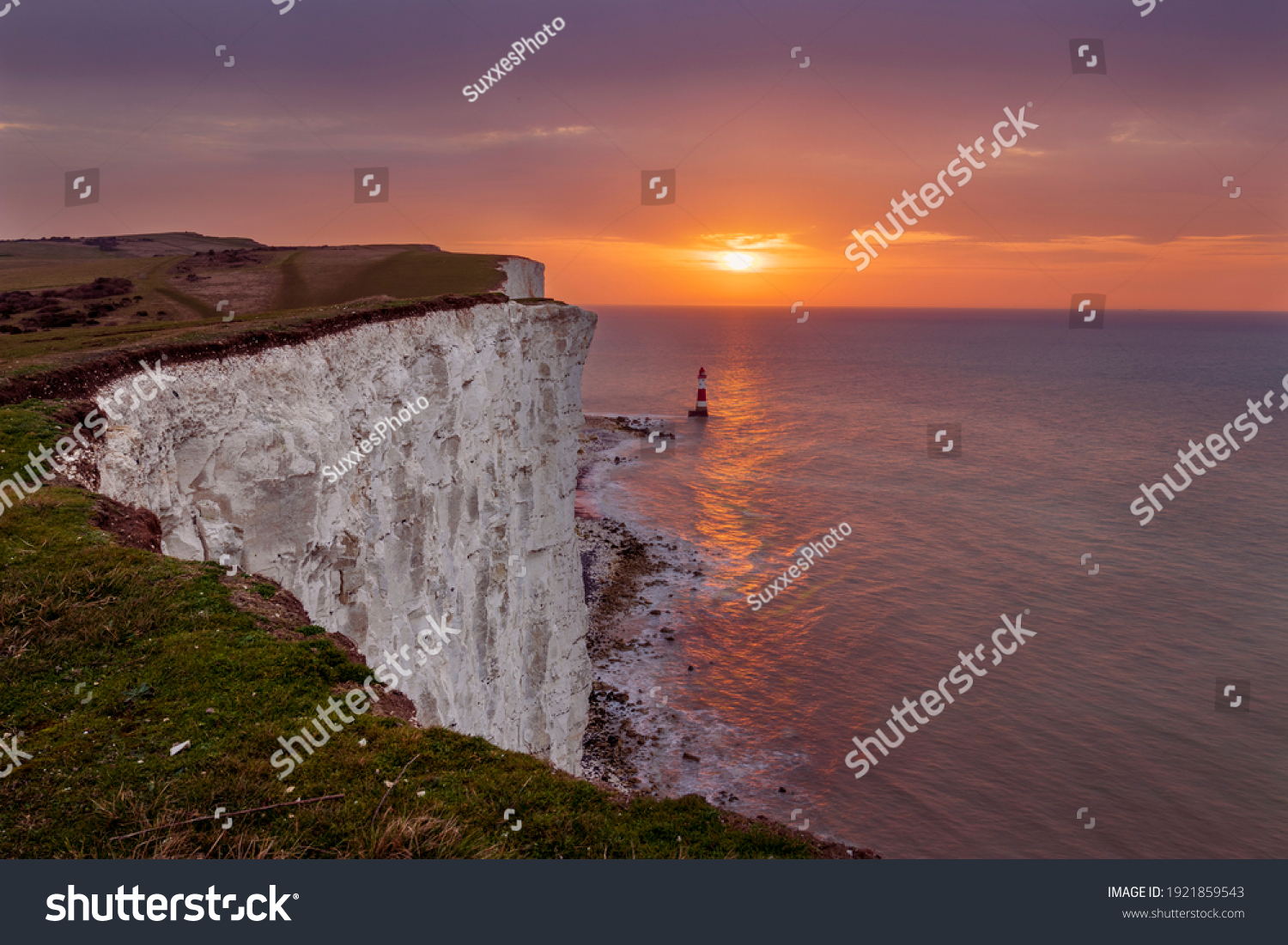 Brilliant sunrise from the cliff edge at Beachy Head East Sussex south east England #1921859543
