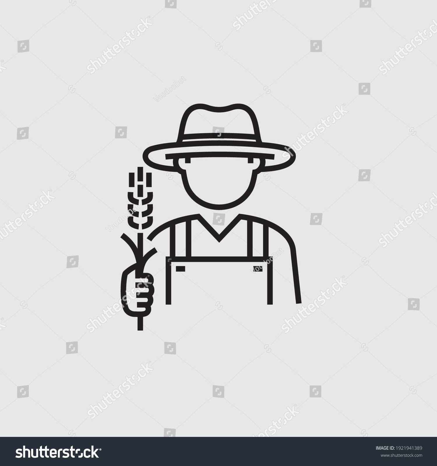 Farmer With Wheat Vector Line Icon #1921941389