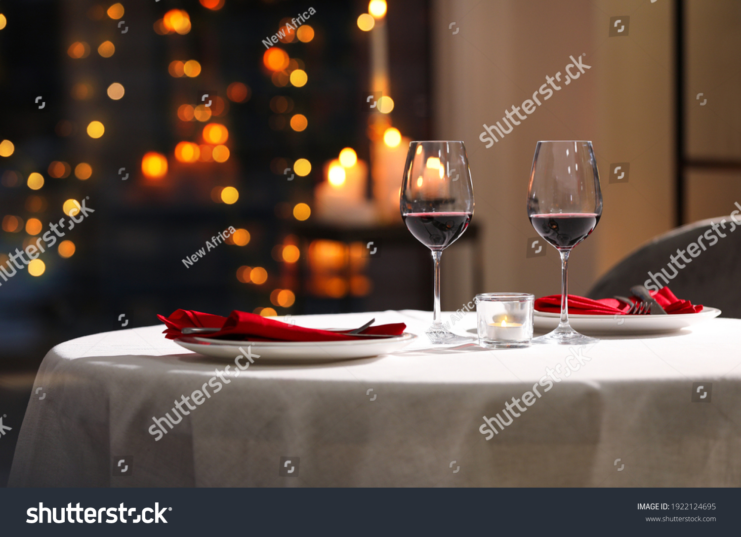 Table setting for romantic dinner in restaurant #1922124695