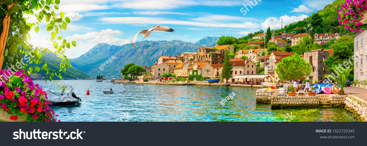 Historic city of Perast at Bay of Kotor in summer, Montenegro #1922720345
