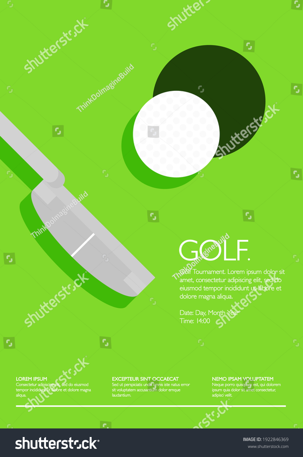 Golf Tournament Poster Design. Portrait Sports Template. Putting, Hole and Green. Professional and Amateur Competition. Close up. Flat, Simple, Retro style - Vector #1922846369
