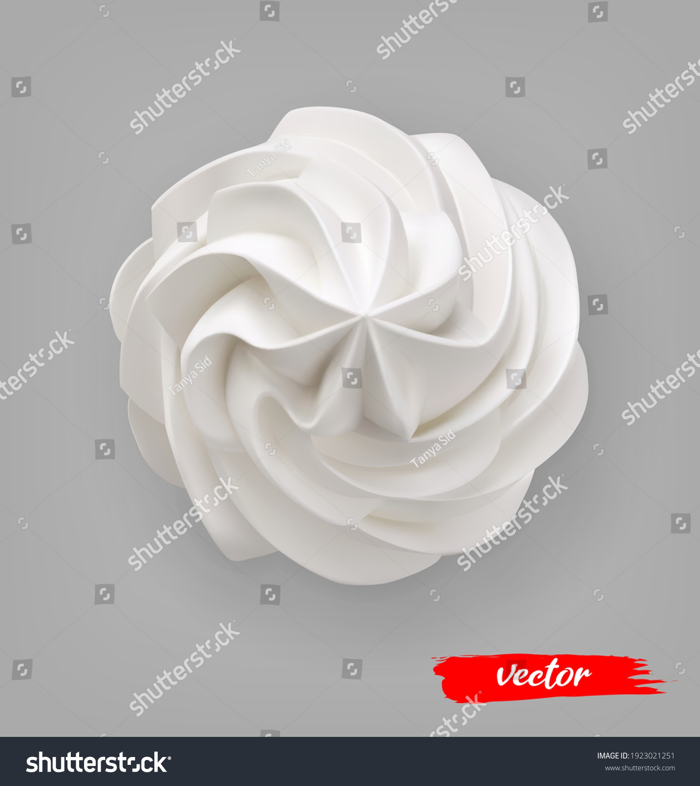 Whipped Cream swirl on gray background. 3d realistic vector illustration of whipped cream. Top view. #1923021251