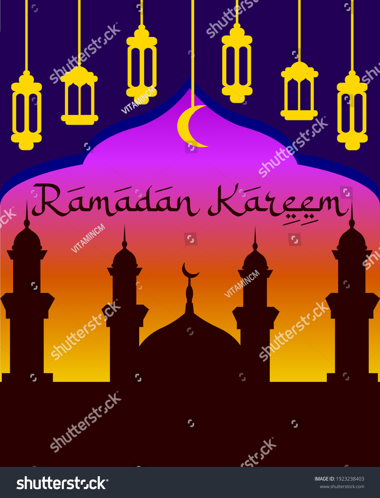 Ramadan Kareem With Siluet Great Mosque Royalty Free Stock Vector