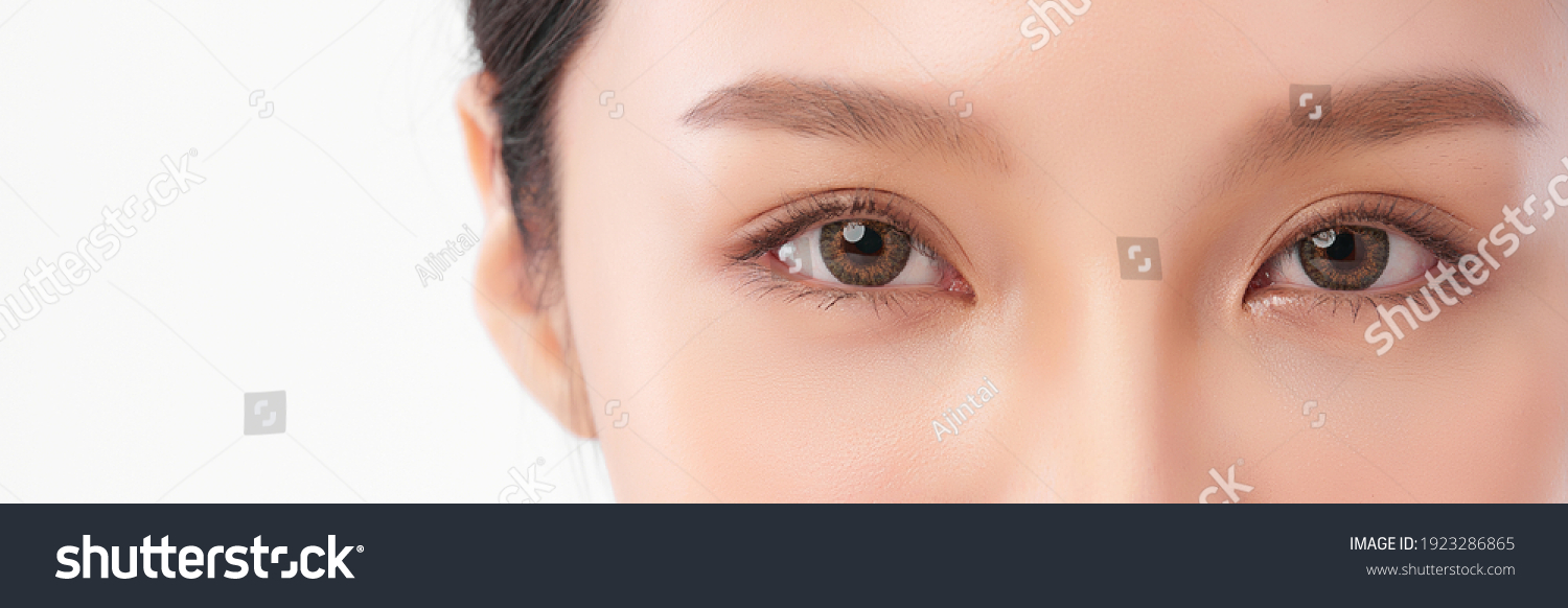 close up of beauty asia woman eye on white background.  #1923286865