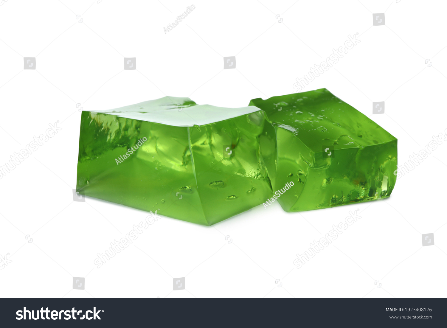 Cubes of kiwi jelly isolated on white background #1923408176