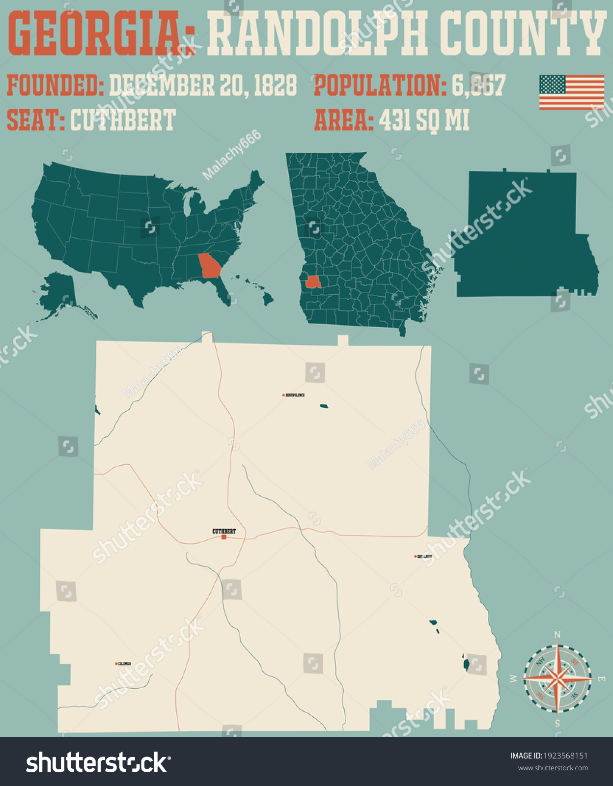 Large And Detailed Map Of Randolph County In - Royalty Free Stock 