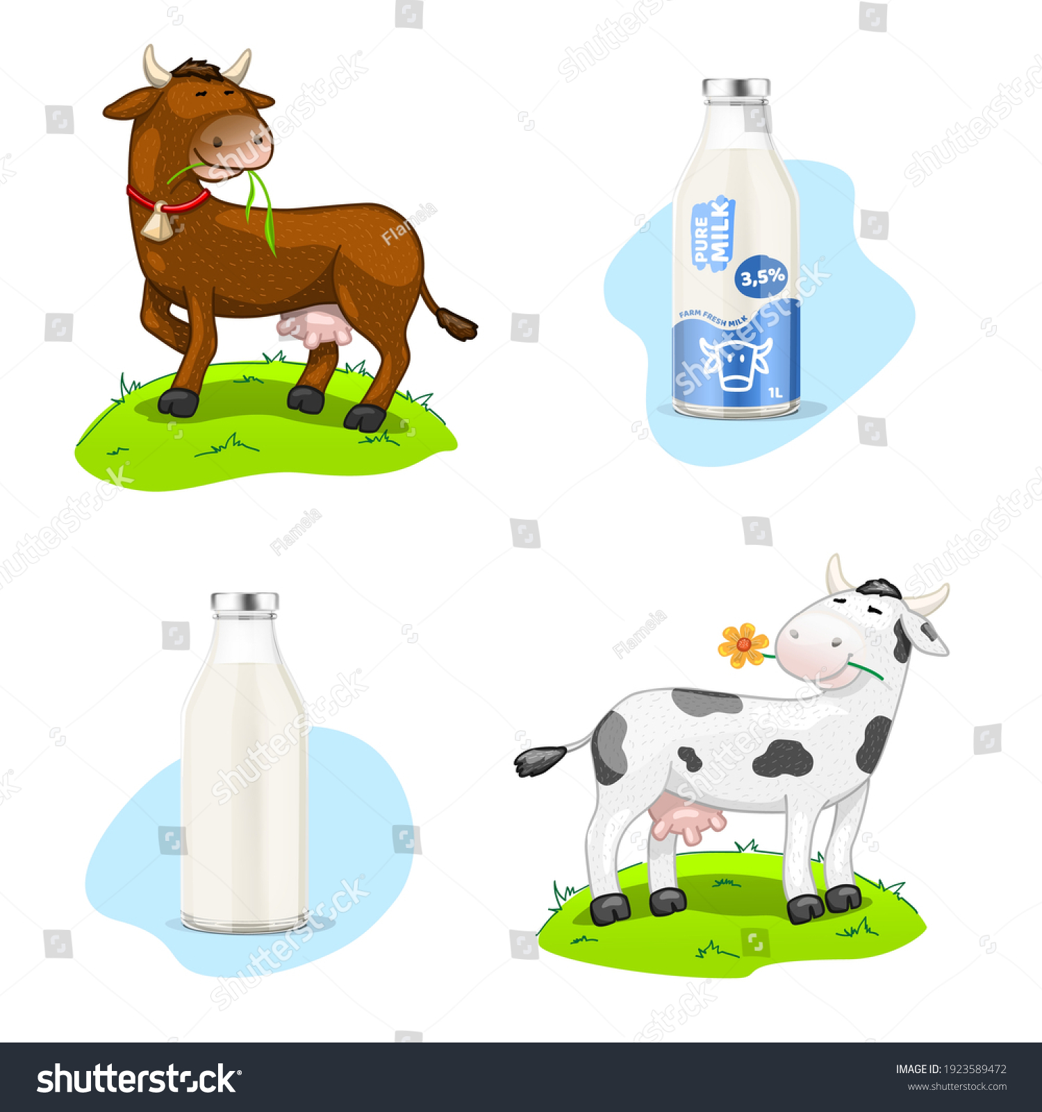 Two cartoon cows and milk 3D bottles. Vector - Royalty Free Stock ...