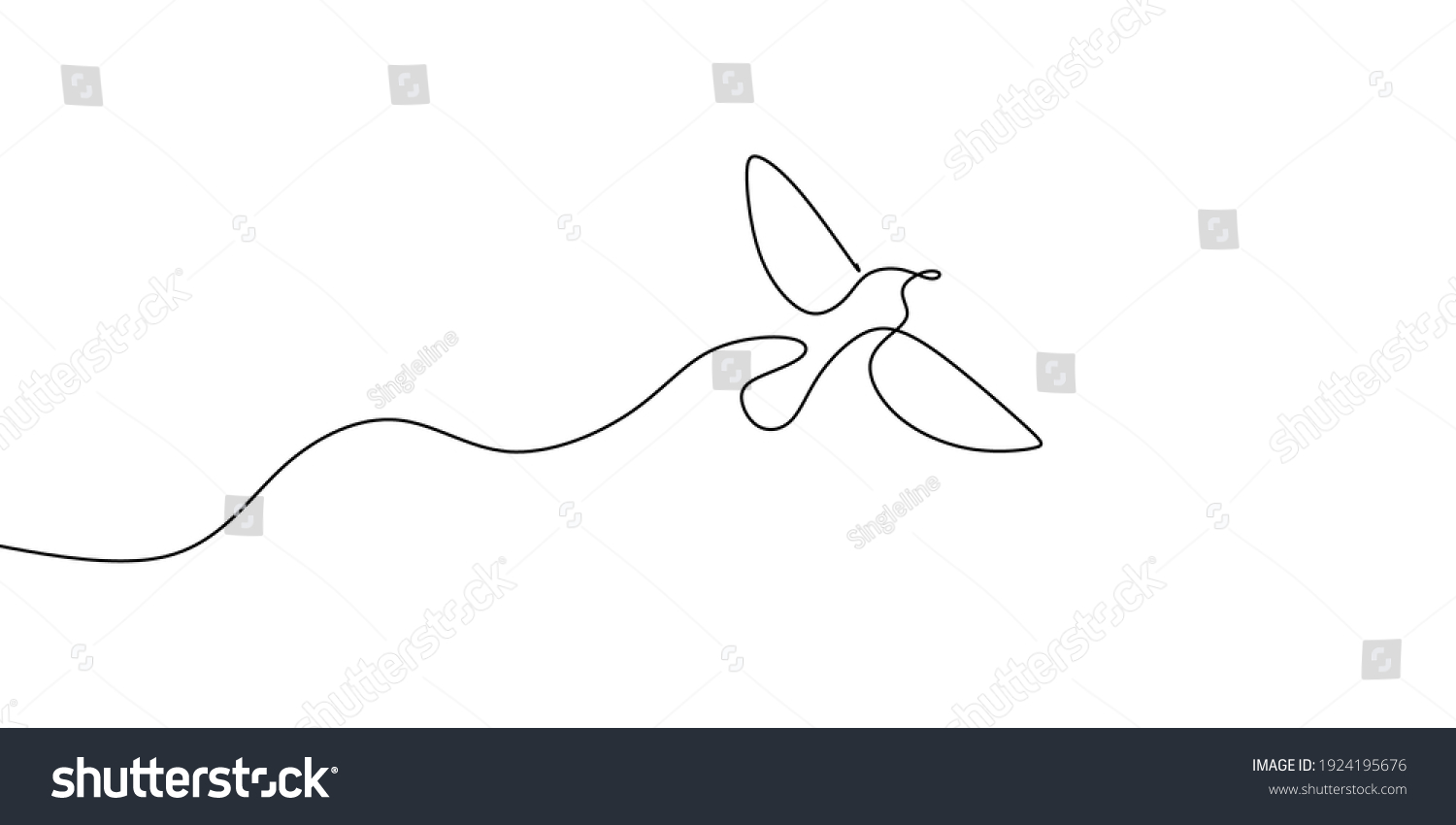 Flying bird continuous line drawing element isolated on white background for decorative element. Vector illustration of animal form in trendy outline style. #1924195676