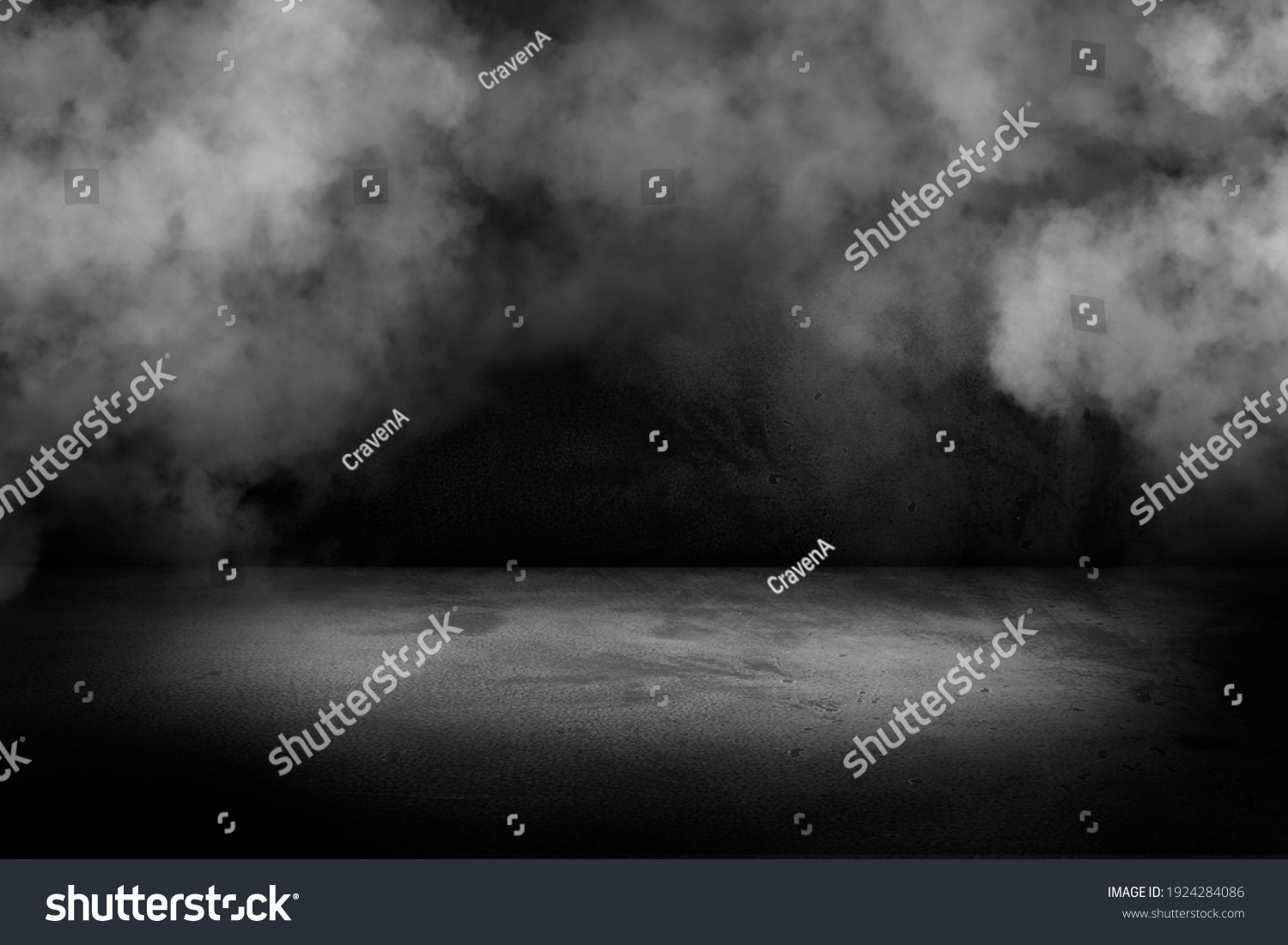 Texture dark concentrate floor with mist or fog. Black, dark and gray abstract cement wall and studio room , interior texture for display products #1924284086