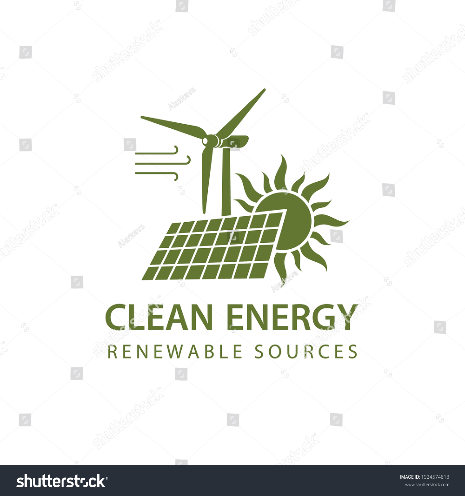 renewable energy icon with wind turbine, solar - Royalty Free Stock ...