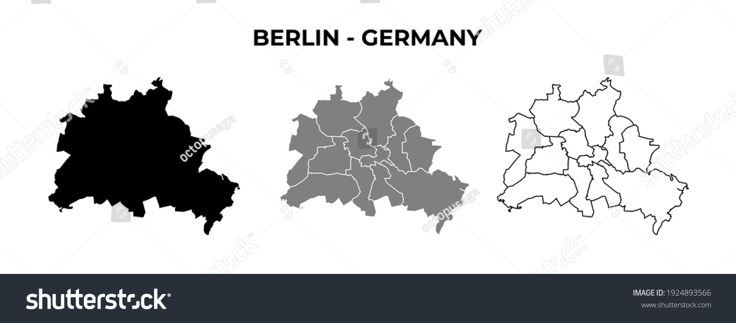 Berlin Blank Map Vector Black Silhouette and Outline Isolated on White #1924893566