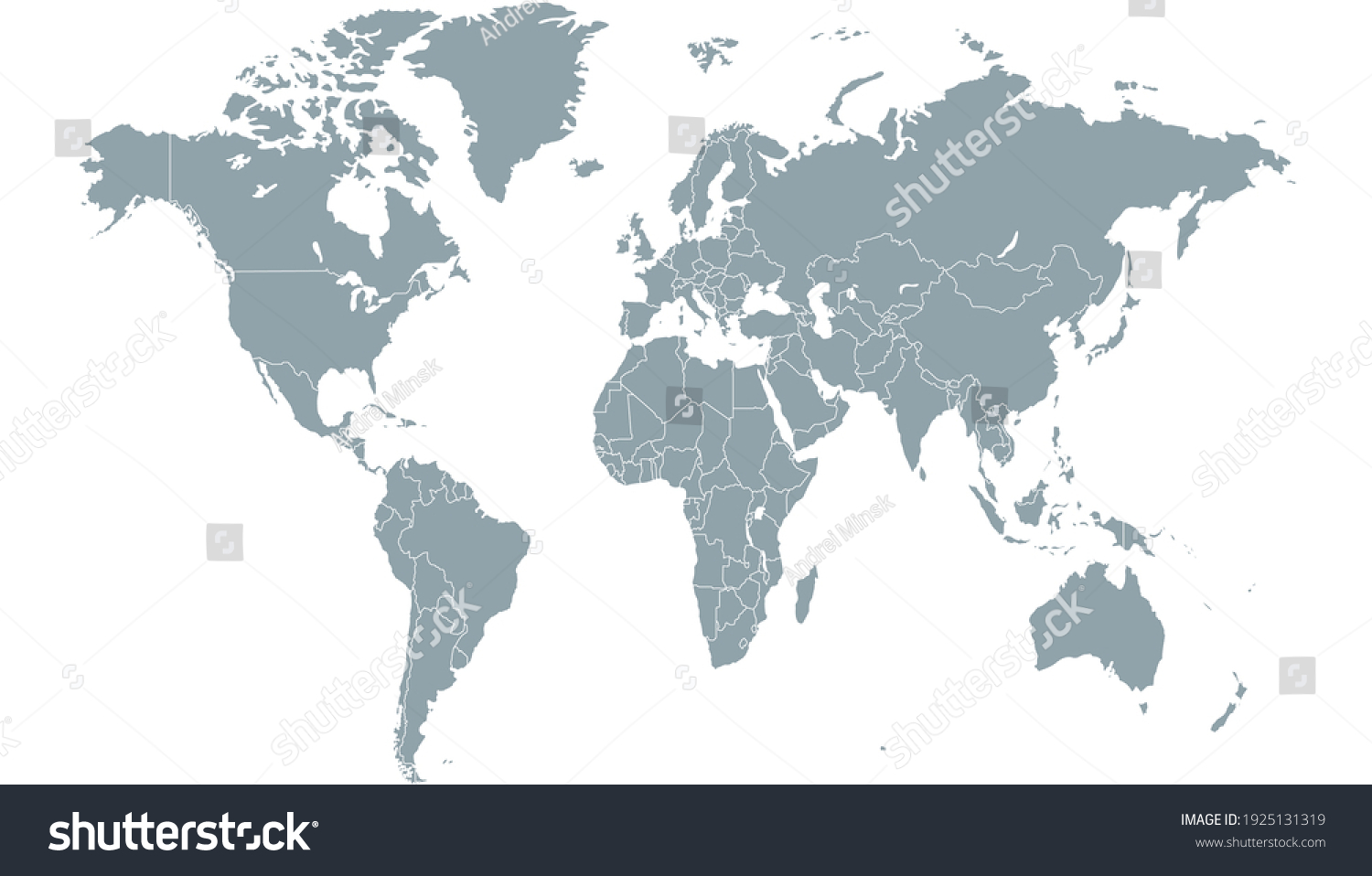 World map color vector modern. Silhouette map. #1925131319