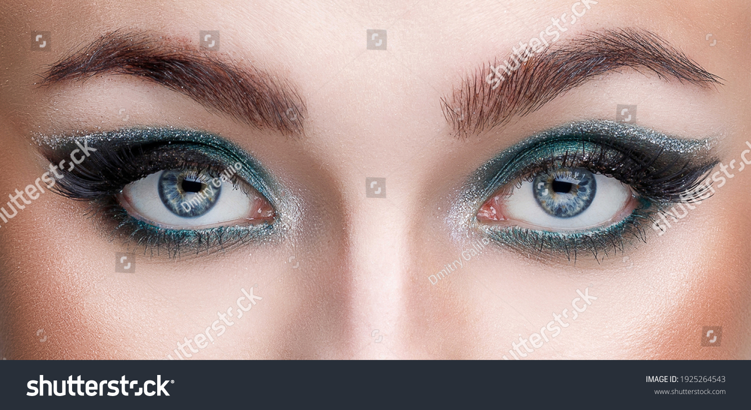 Close-up view of the eyes of a young girl with beautiful makeup #1925264543