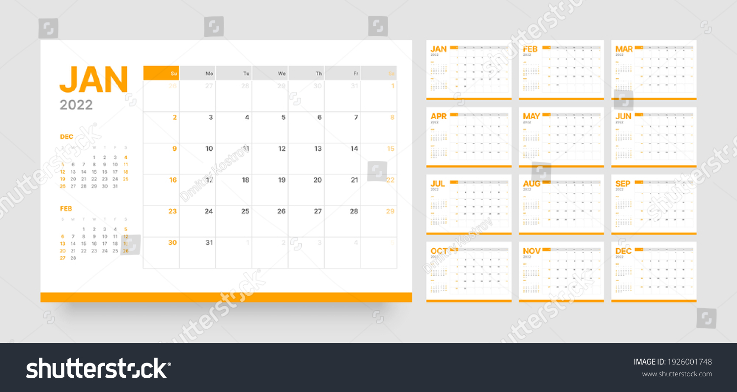 Monthly Calendar Template For 2022 Year Week Royalty Free Stock Vector 1926001748 3981