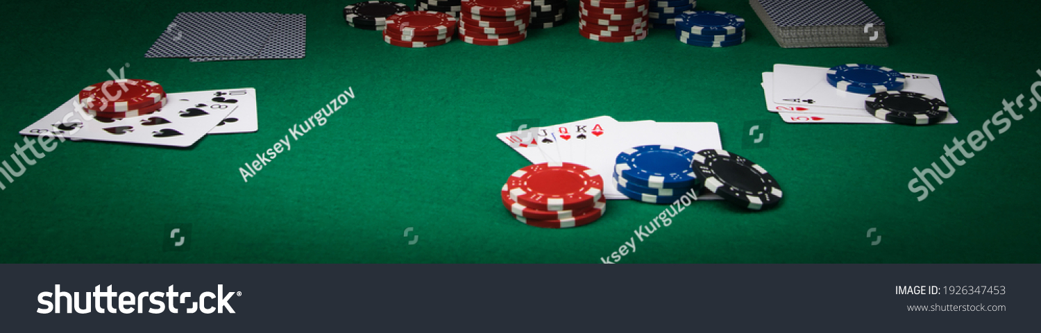 poker game concept on green table, long photo #1926347453