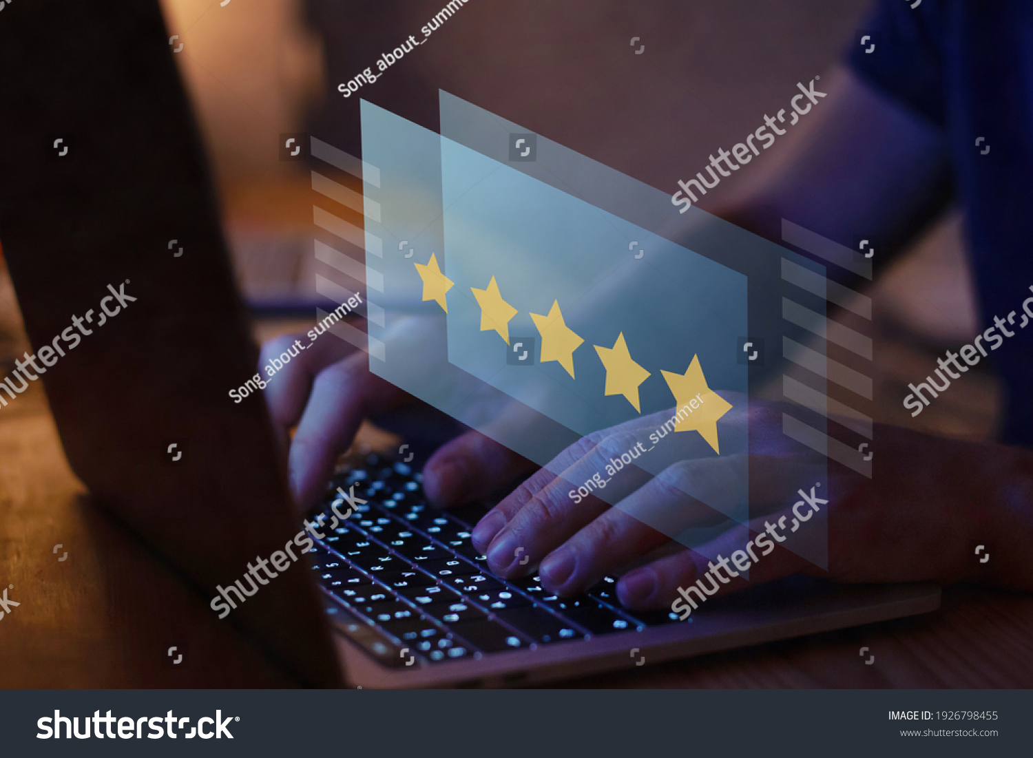 writing review on internet with 5 star rating, reputation management concept #1926798455