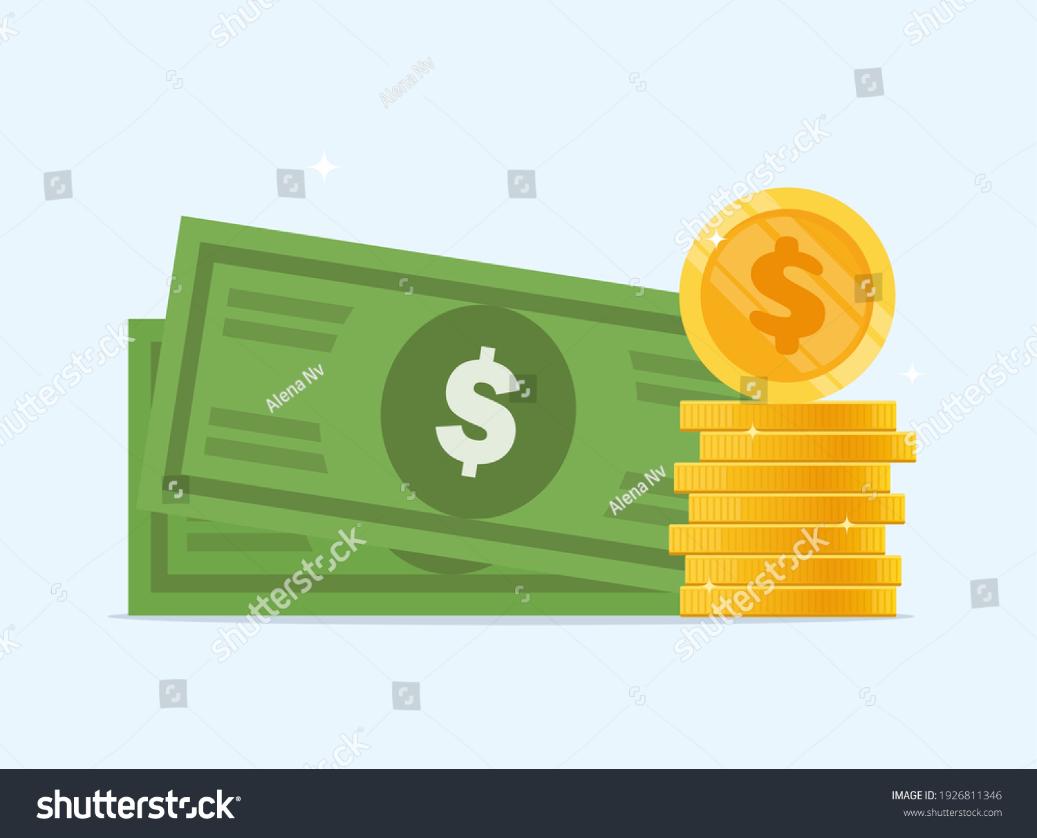 Dollar banknotes and coins. Money icon, bank - Royalty Free Stock ...