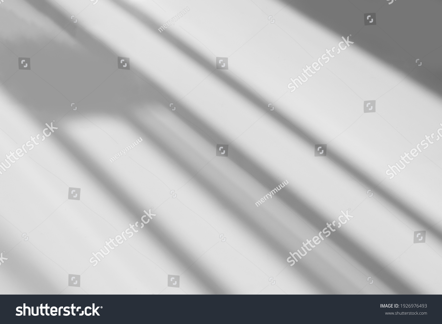 Abstract shadow and striped diagonal light blur background on white wall  from window,  architecture dark gray and sunshine diagonal geometric effect overlay for backdrop and mockup design
 #1926976493