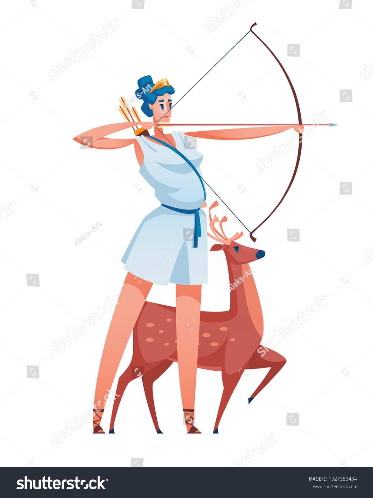 Artemis. Ancient greek goddess with a bow and - Royalty Free Stock ...