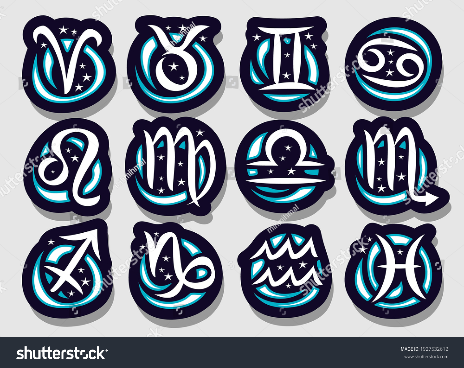 Vector Set Of Zodiac Signs, Collection Of 12 Cut - Royalty Free Stock ...