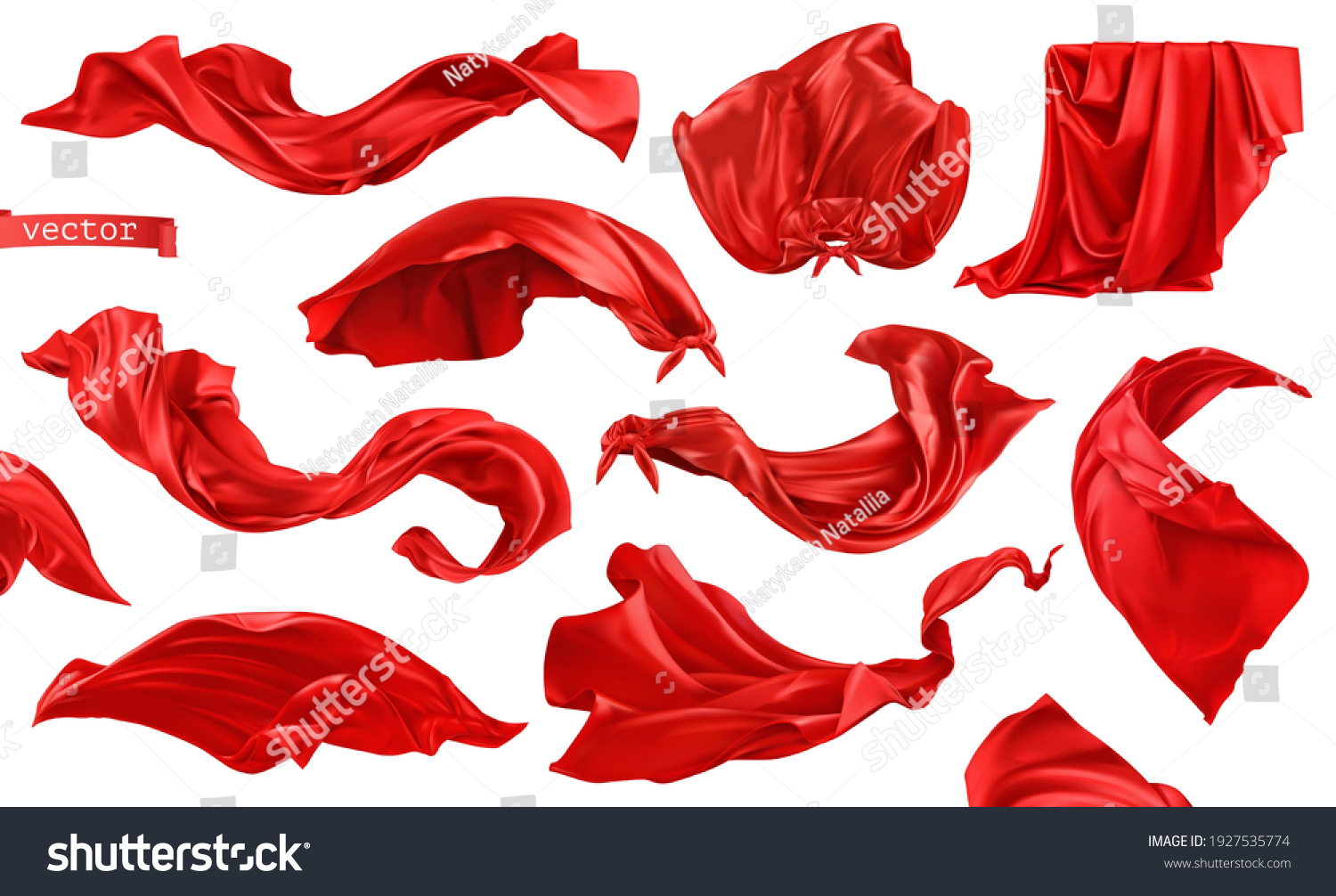 Red curtain, superhero red cape 3d realistic vector set #1927535774