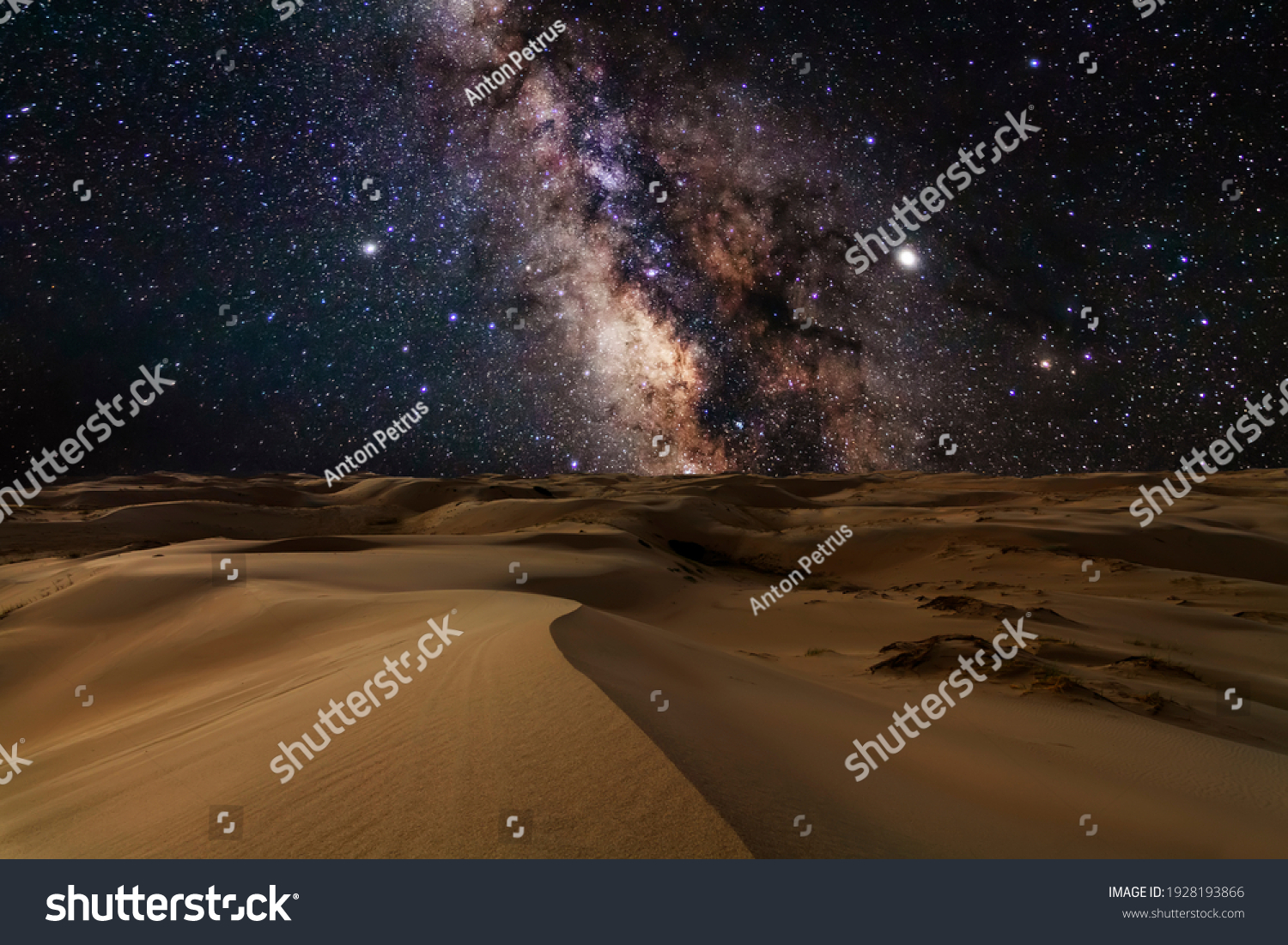 Amazing views of desert under the night starry sky. in the Arabian Empty Quarter Desert, UAE. Rub' al Khali #1928193866
