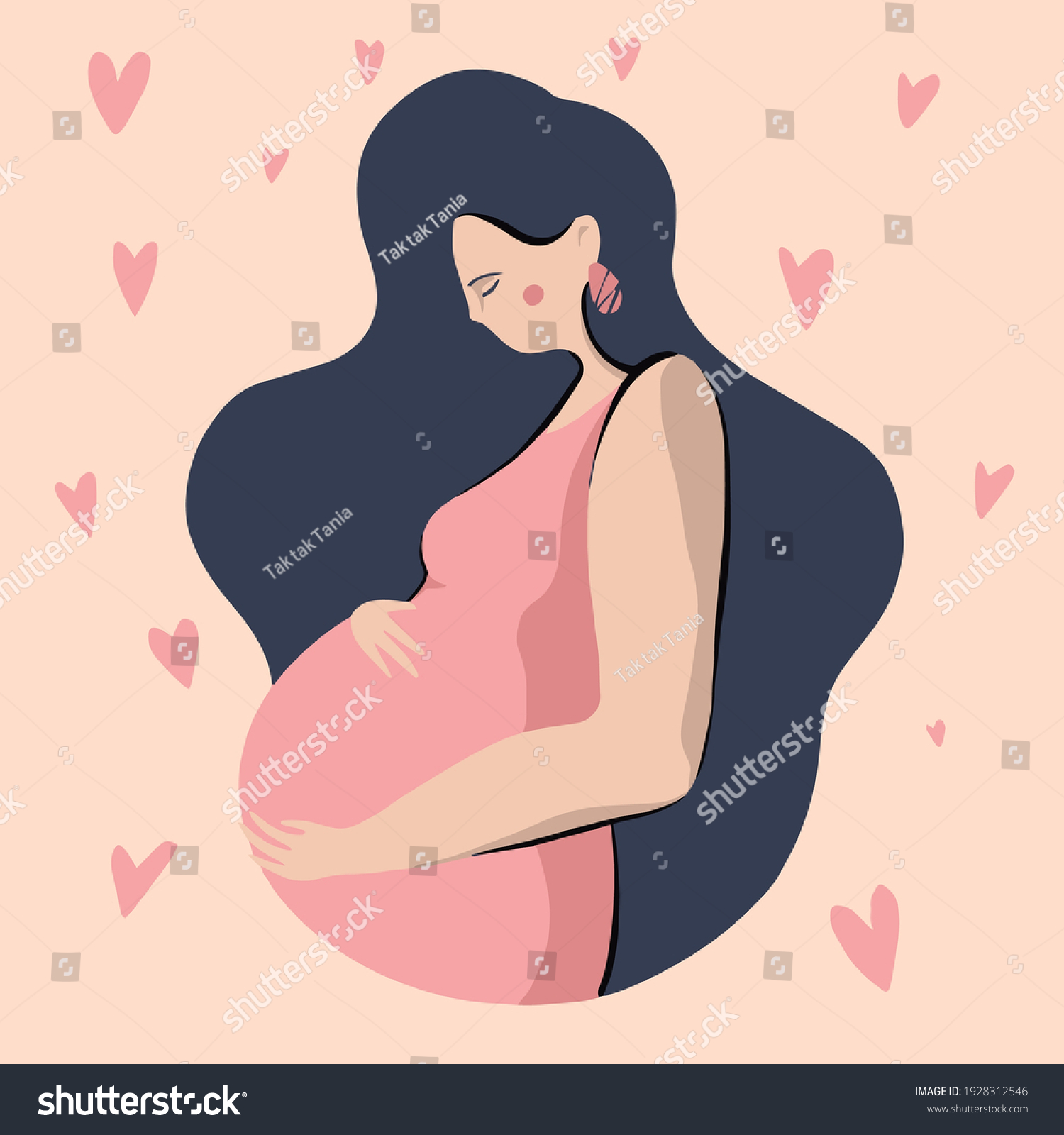 Pregnant girl with pink hearts around her on a - Royalty Free Stock ...