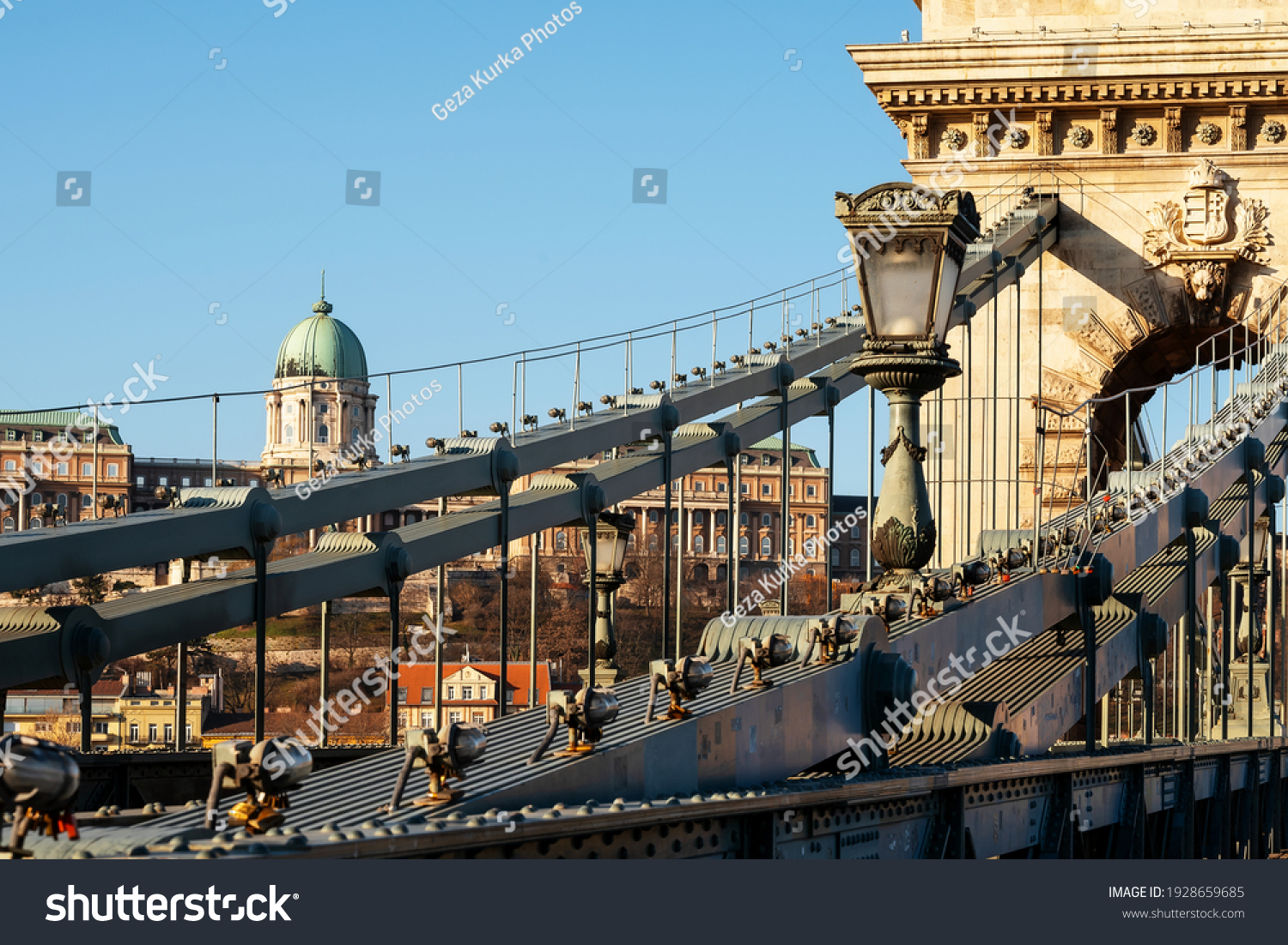 The Chain bridge before the renovation works begin. The oldest bridge in Hungary which famous tourist attraction Rusted, poor condition but renewing in 2021 #1928659685