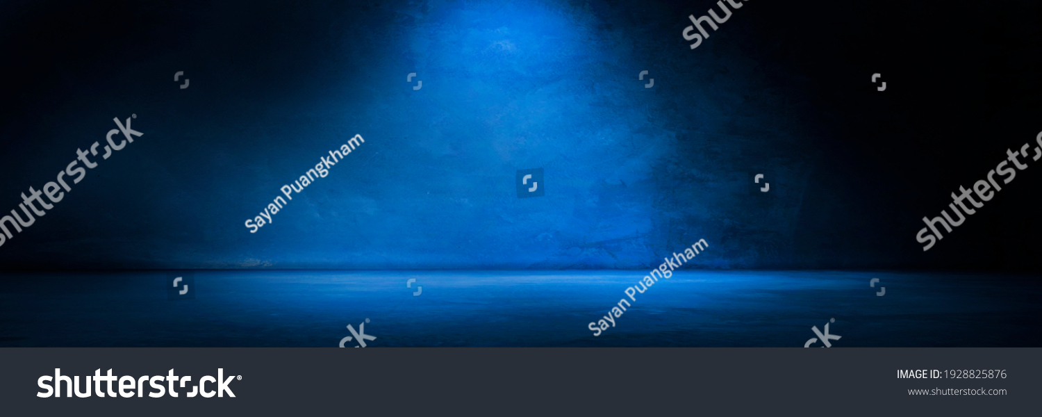 Blue concrete wall and floor with light and shadow backgrounds, use for product display for presentation and cover banner design. #1928825876
