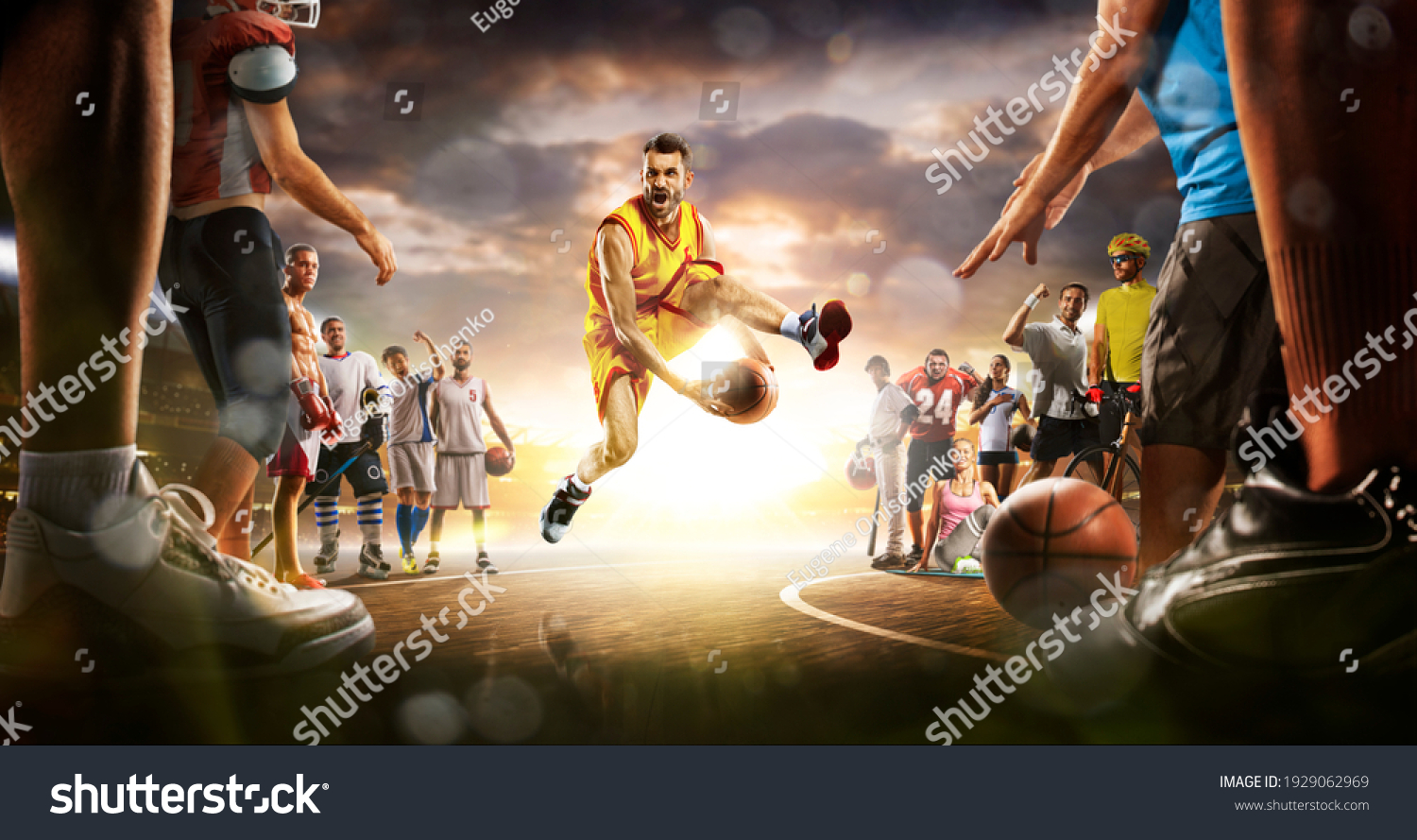 Basketball multi sports grand arena collage boxing basketball soccer football volleyball tennis fitness cycling baseball ice hockey #1929062969