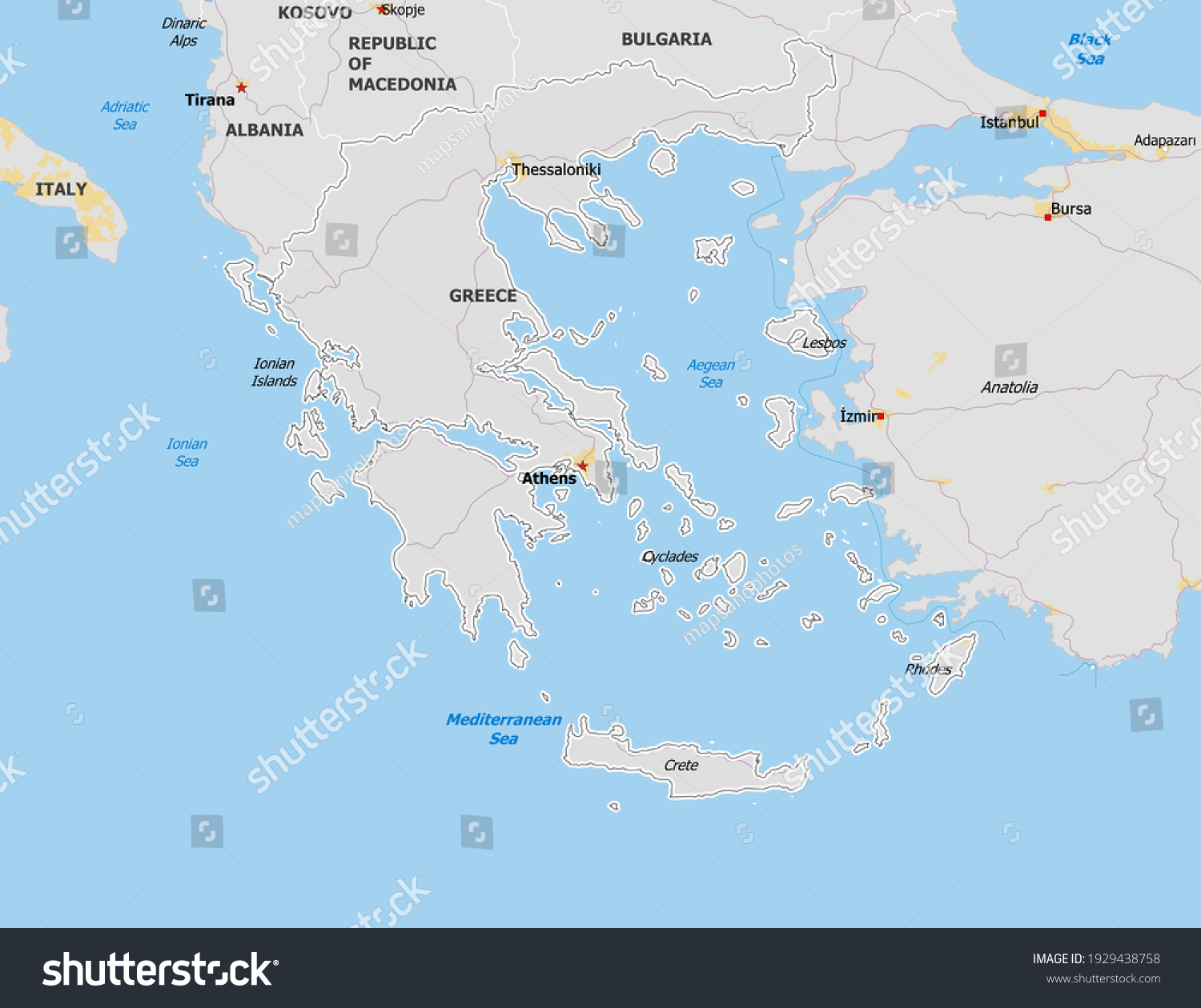 Map of Greece. Map is drawn in high detail and - Royalty Free Stock ...