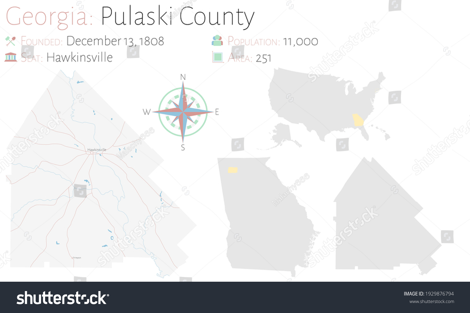 Large and detailed map of Pulaski county in - Royalty Free Stock Vector ...